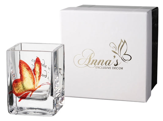 Bereavement Gift - Glass Tea Light Holder Hand Blown & Painted Butterfly for Funeral - Handmade Remembrance Gift - 3.2 in (8 cm)