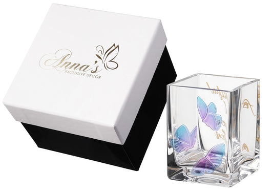 Bereavement Gift - Glass Tea Light Holder Hand Blown & Painted Butterflies for Funeral - Handmade Remembrance Gift - 3.2 in (8 cm)