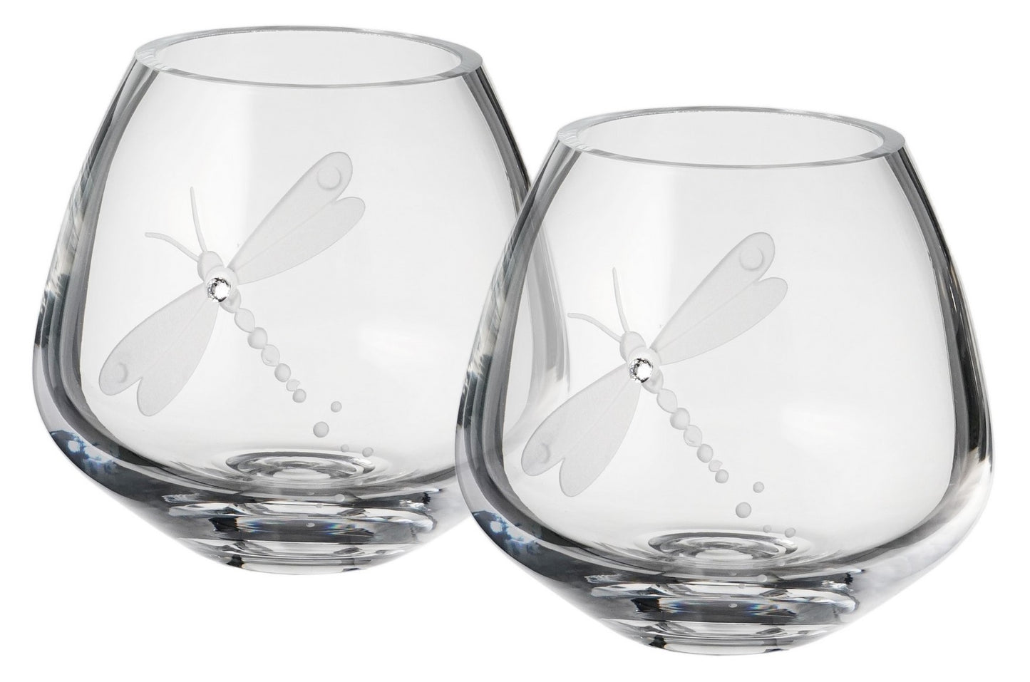 Hand-Blown Dragonfly Tea Light Holders Set of 2 – Swarovski Crystals & Etched Design – Luxury Candleholders Gift Boxed – 4 in (10 cm)