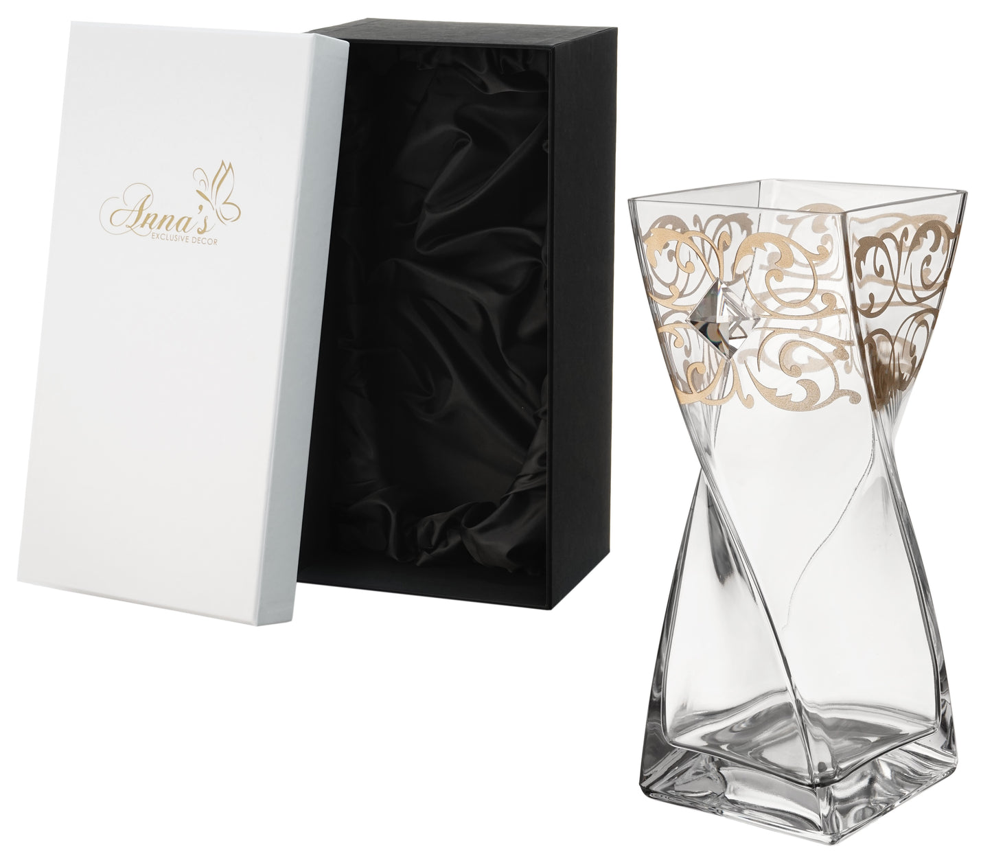 Large Luxury Glass Vase 30 cm - Luxury Gift Box - Clear Mouth Blown Glass - 11.8 in