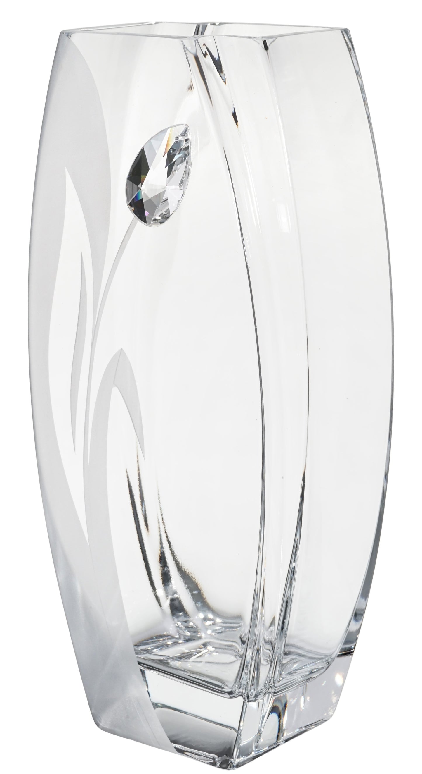 Luxury Large Hand Blown Glass Vase - Large Crystal from Swarovski & Etched Tulip Flower - Unique Shape Vase, Clear - 12.6 in (32 cm)