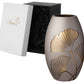 Golden Glass Vase - Etched and Painted Gold Ginkgo Leaves - Hand Blown Glass for Elegant Home Wedding Decor - Brown, Gold - 9.1 in (23 cm)