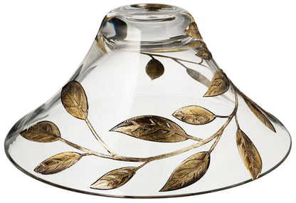 Decorative Glass Bowl Fruit Display - Etched & Hand Painted Gold Leaves - Mouth Blown Glass - Gold - D: 10.2 in (26 cm)
