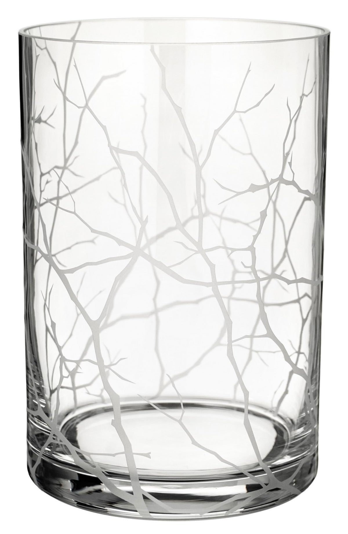 Mouth Blown Hurricane Candleholder with Etched Tree Branches - Elegant Home Decor - 8.7 in (22 cm)