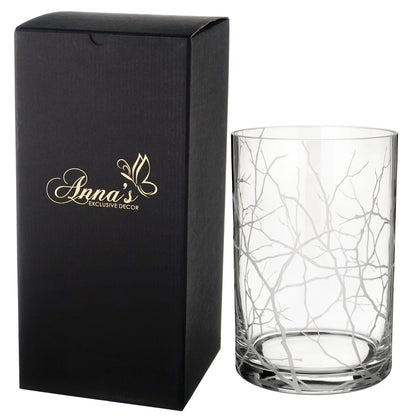 Mouth Blown Hurricane Candleholder with Etched Tree Branches - Elegant Home Decor - 8.7 in (22 cm)