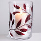 Decorative Hurricane Candleholder with Etched & Painted Leaves - Elegant Home Wedding Decor - Mouth Blown Thick Glass - 8.7 in (22 cm) (Red)