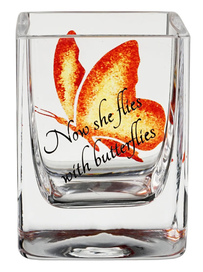 Bereavement Gift - Glass Tea Light Holder Hand Blown & Painted Butterfly for Funeral - Handmade Remembrance Gift - 3.2 in (8 cm)