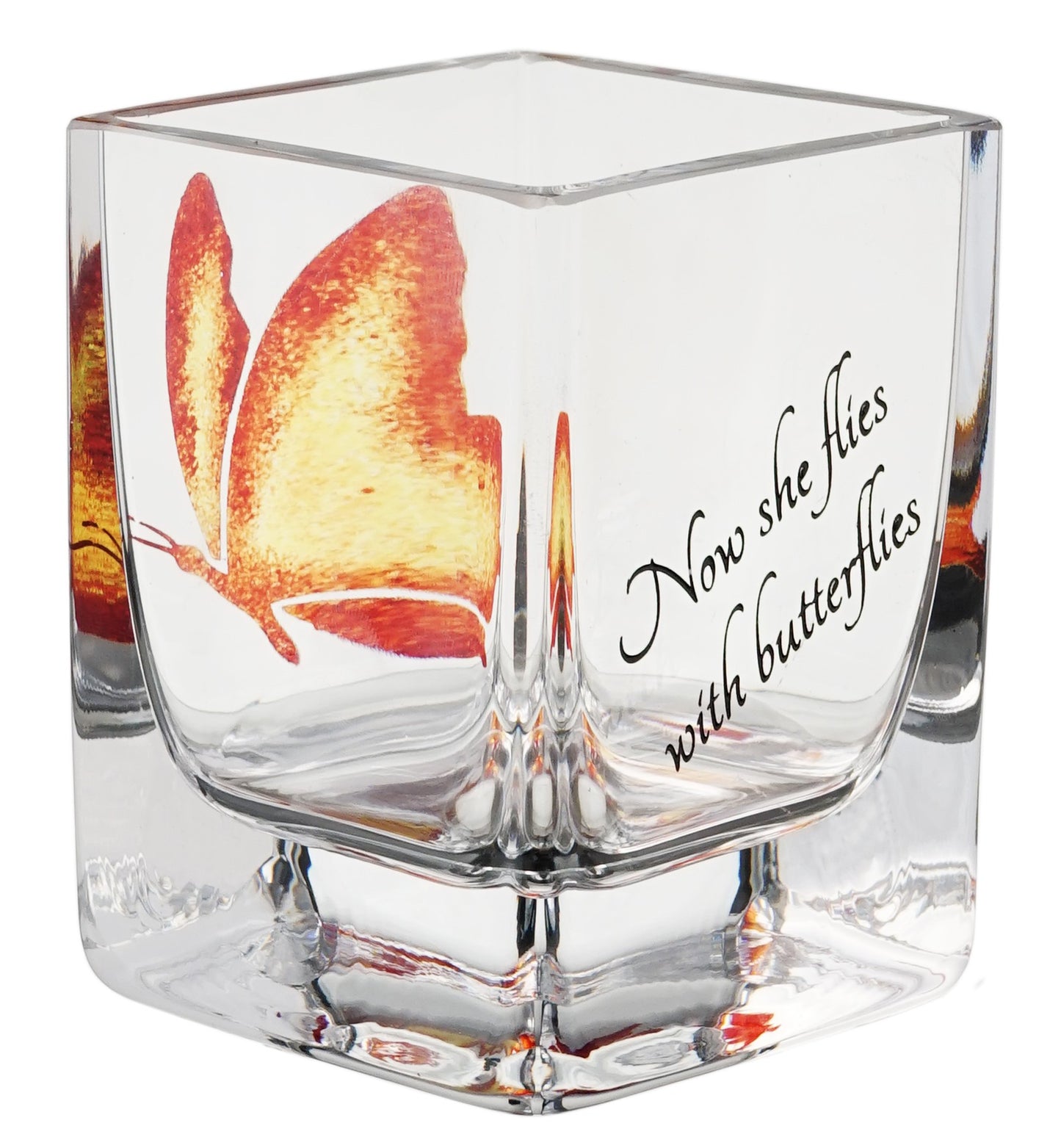 Bereavement Gift - Glass Tea Light Holder Hand Blown & Painted Butterfly for Funeral - Handmade Remembrance Gift - 3.2 in (8 cm)