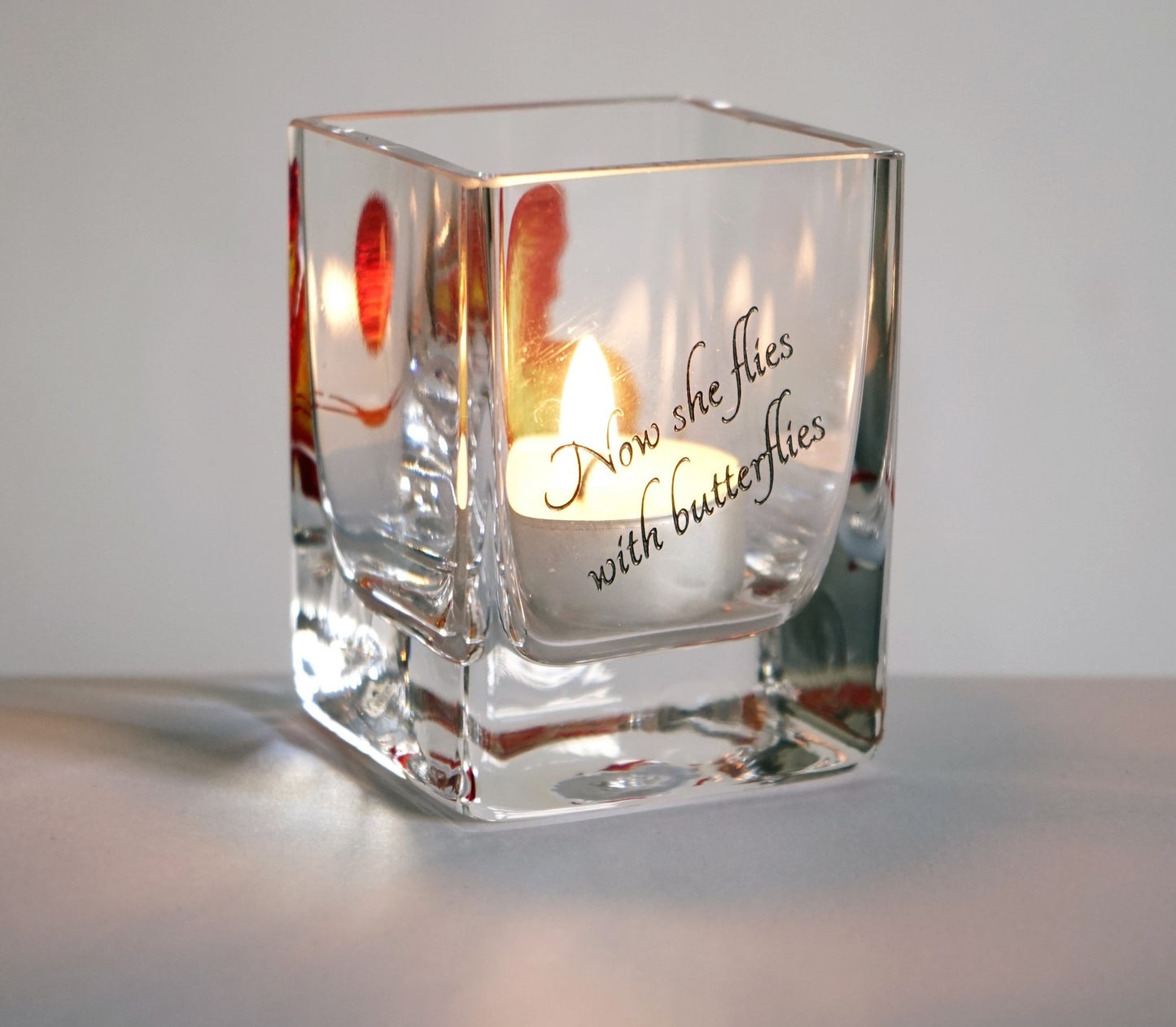 Bereavement Gift - Glass Tea Light Holder Hand Blown & Painted Butterfly for Funeral - Handmade Remembrance Gift - 3.2 in (8 cm)
