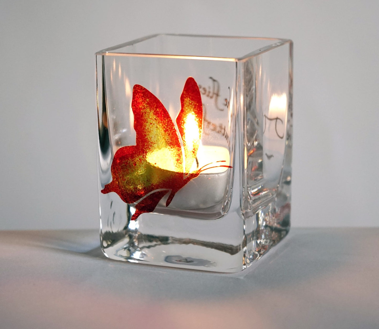 Bereavement Gift - Glass Tea Light Holder Hand Blown & Painted Butterfly for Funeral - Handmade Remembrance Gift - 3.2 in (8 cm)