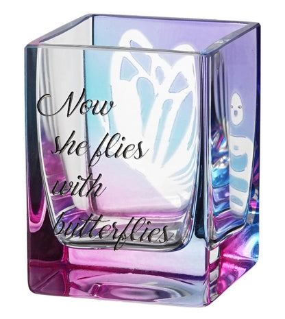 Bereavement Gift - Glass Tea Light Holder Mouth Blown & Painted Butterflies for Funeral - Handmade Remembrance Gift - 3.2 in (8 cm)