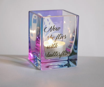 Bereavement Gift - Glass Tea Light Holder Mouth Blown & Painted Butterflies for Funeral - Handmade Remembrance Gift - 3.2 in (8 cm)
