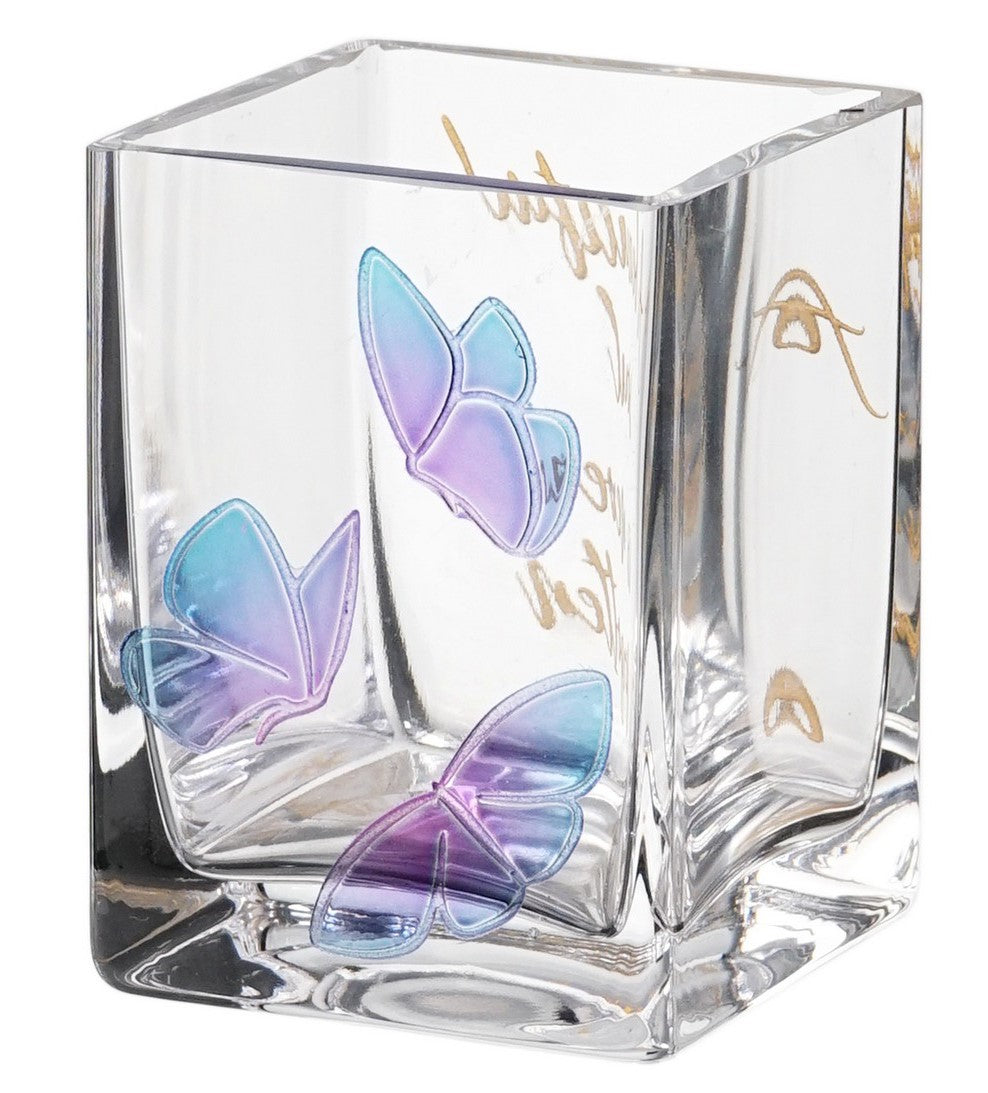 Bereavement Gift - Glass Tea Light Holder Hand Blown & Painted Butterflies for Funeral - Handmade Remembrance Gift - 3.2 in (8 cm)