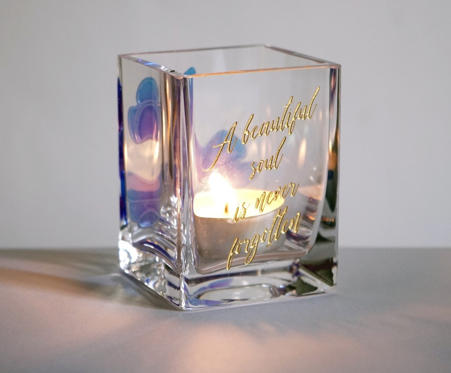 Bereavement Gift - Glass Tea Light Holder Hand Blown & Painted Butterflies for Funeral - Handmade Remembrance Gift - 3.2 in (8 cm)