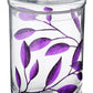 Decorative Glass Storage Container with Lid - Food Candy Display Jar Large - Etched Painted Leaves Decor - 11.4 in (29 cm) (Purple)