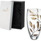 Luxury Hand Blown Glass Vase - Etched & Painted Gold Leaves - Unique Shape Vase Gold - 11.4 in (29 cm)