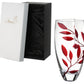 Luxury Hand Blown Glass Vase - Etched & Painted Ruby Leaves - Unique Shape Vase Red - 11.4 in (29 cm)