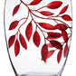 Large Hand Blown Glass Vase 30 cm - Etched & Painted Ruby Leaves Decor - Almond Schape Vase Red  -11.8 in