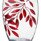 Large Hand Blown Glass Vase 30 cm - Etched & Painted Ruby Leaves Decor - Almond Schape Vase Red  -11.8 in