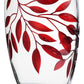 Large Hand Blown Glass Vase 30 cm - Etched & Painted Ruby Leaves Decor - Almond Schape Vase Red  -11.8 in