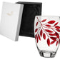 Large Hand Blown Glass Vase 30 cm - Etched & Painted Ruby Leaves Decor - Almond Schape Vase Red  -11.8 in
