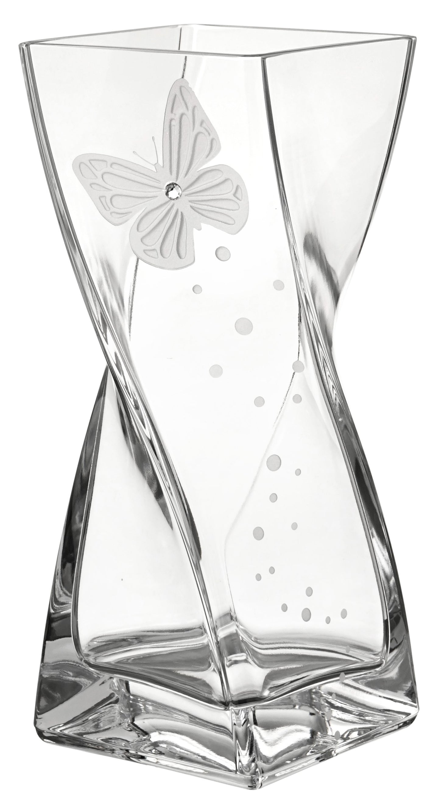 Butterfly Vase - Luxury Hand Blown Glass Vase - Crystal from Swarovski & Etched Butterfly, Clear Glass - 7.9 in (20 cm)