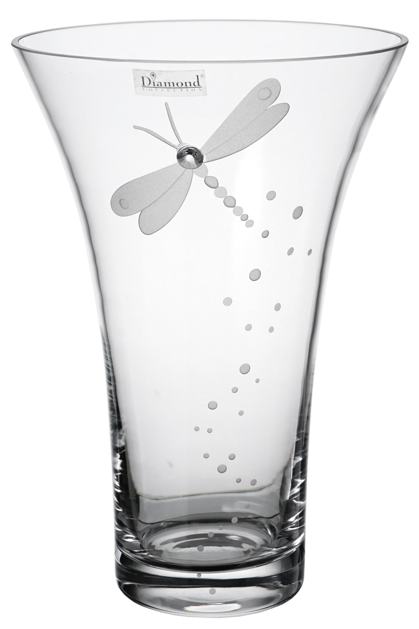 Dragonfly Vase - Hand Blown Glass Vase - Crystal from Swarovski & Etched Dragonfly, Clear Glass - 9.4 in (24 cm)