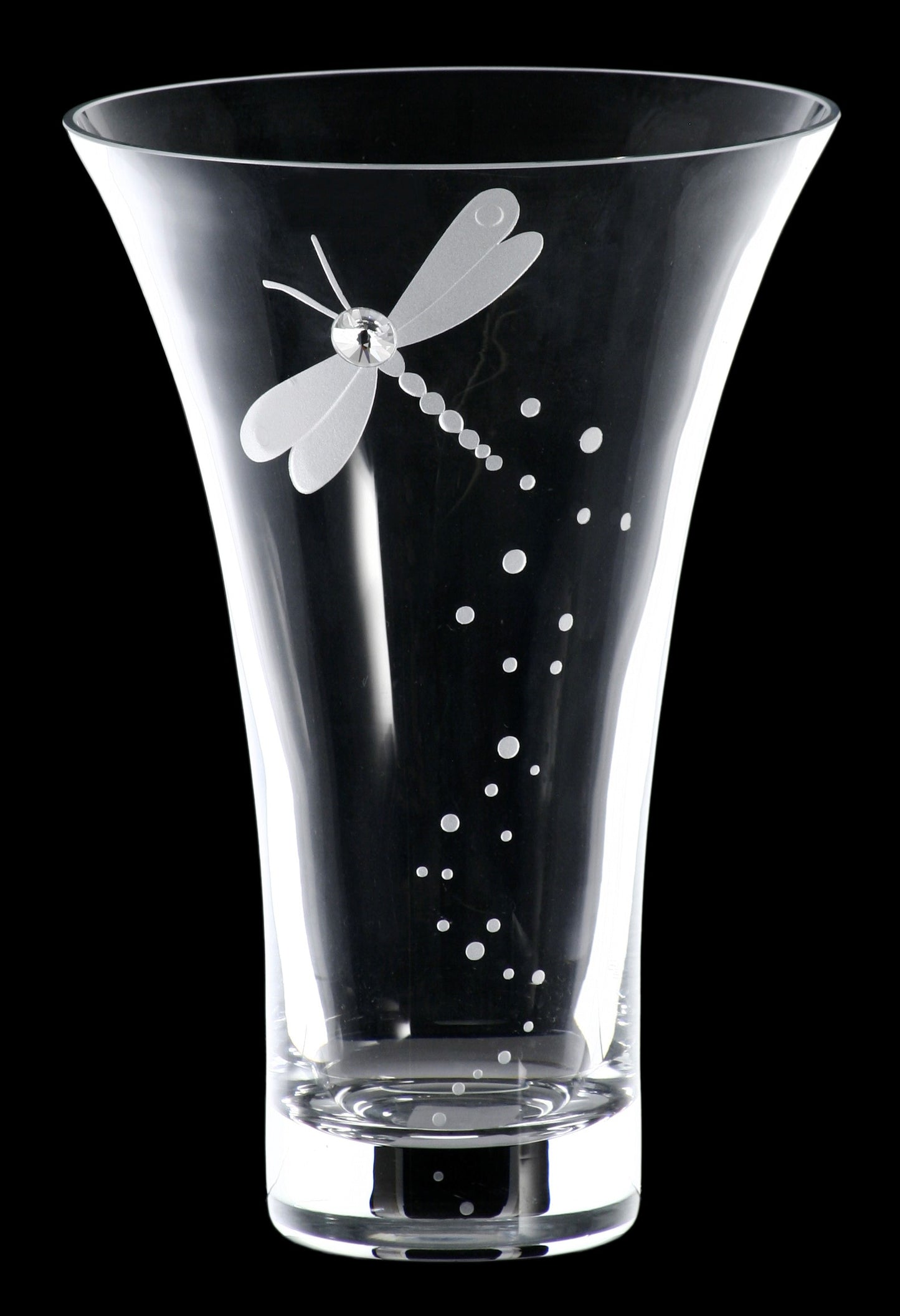 Dragonfly Vase - Hand Blown Glass Vase - Crystal from Swarovski & Etched Dragonfly, Clear Glass - 9.4 in (24 cm)