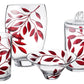 Luxury Hand Blown Glass Vase - Etched & Painted Ruby Leaves - Unique Shape Vase Red - 11.4 in (29 cm)