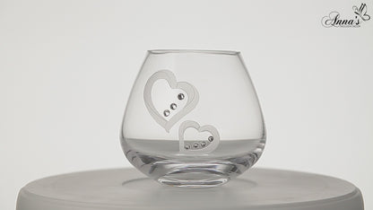 Hearts Tea Light Candle Holder - Crystals from Swarovski & Etched Hearts - Hand Blown Glass Candle Holder - Luxury Gift Box - 3.9 in (10 cm)