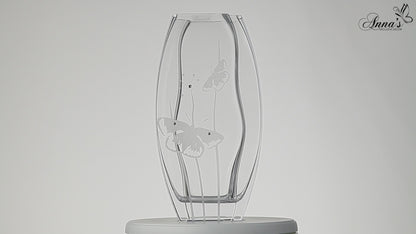 Butterfly Vase - Luxury Hand Blown Glass Vase - Crystals from Swarovski & Etched Butterflies, Clear Glass - 11.8 in (30 cm)