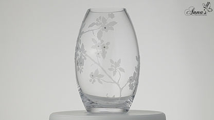 Luxury Mouth-Blown Glass Vase – Swarovski Crystals and Etched Floral Design – Premium Centerpiece – Satin Lined Gift Box – 9.1 in (23 cm)