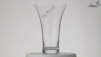 Dragonfly Vase - Hand Blown Glass Vase - Crystal from Swarovski & Etched Dragonfly, Clear Glass - 9.4 in (24 cm)