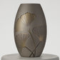 Golden Glass Vase - Etched and Painted Gold Ginkgo Leaves - Hand Blown Glass for Elegant Home Wedding Decor - Brown, Gold - 9.1 in (23 cm)