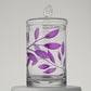 Decorative Glass Storage Container with Lid - Food Candy Display Jar Large - Etched Painted Leaves Decor - 11.4 in (29 cm) (Purple)
