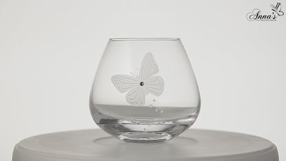 Butterfly Tea Light Holders - Set of 2 - Swarovski Crystal & Etched Butterfly - Hand Blown Glass Candleholders Set - Luxury Gift Box - 4 in (10 cm)
