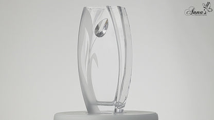 Luxury Large Hand Blown Glass Vase - Large Crystal from Swarovski & Etched Tulip Flower - Unique Shape Vase, Clear - 12.6 in (32 cm)