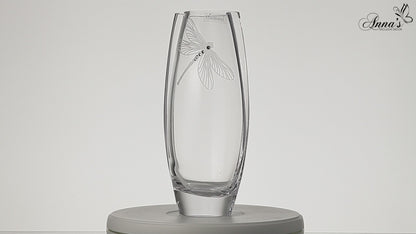 Dragonfly Vase - Hand-Blown Glass Vase - Decorated with Swarovski® Crystals and Dragonfly - Golden Gift Box - 10.2 in (26 cm)