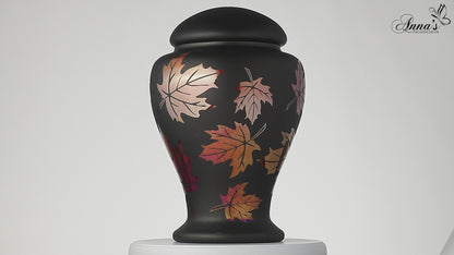 Large Black Memorial Urn for Human Ashes - Handmade Glass Cremation Urn - Painted Red & Metallic Mirror Leaves - Black & Metallic - Vol. 183 cubic inch (3L)