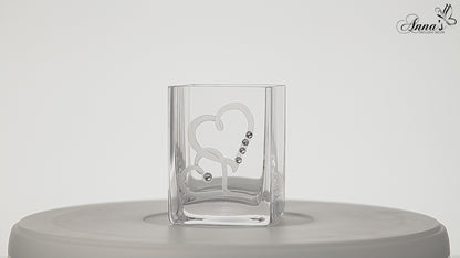 Hearts Tea Light Candle Holder - Crystals from Swarovski & Etched Hearts - Mouth Blown Glass Candle Holder - Luxury Gift Box - 3.1 in (8 cm)