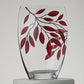 Large Hand Blown Glass Vase 30 cm - Etched & Painted Ruby Leaves Decor - Almond Schape Vase Red  -11.8 in