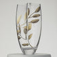 Luxury Hand Blown Glass Vase - Etched & Painted Gold Leaves - Unique Shape Vase Gold - 11.4 in (29 cm)