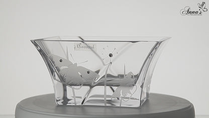 Small Hand-Blown Glass Bowl – Swarovski Crystals and Etched Butterflies – Clear Candy Dish/Fruit Bowl – Elegant Decor – 7 in (18 cm)