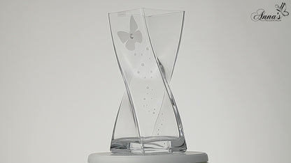Butterfly Vase - Luxury Hand Blown Glass Vase - Crystal from Swarovski & Etched Butterfly, Clear Glass - 11.8 in (30 cm)