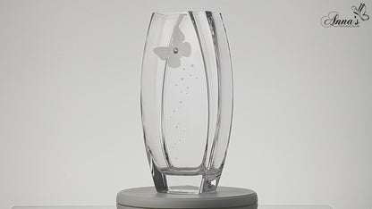 Butterfly Vase - Luxury Hand Blown Glass Vase - Crystal from Swarovski & Etched Butterfly, Clear Glass - Satin Gift Box - 12.6 in (32 cm)