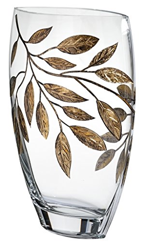 Luxury Hand Blown Glass Vase - Etched & Painted Gold Leaves - Unique S